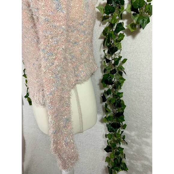 Decree Green Pink & Blue mixed fibers Cropped Shiny Coverup Sweater Sz XS - Picture 5 of 9